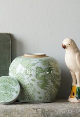Green Jingdezhen Hand-Painted Ginger Jar w/Lid
