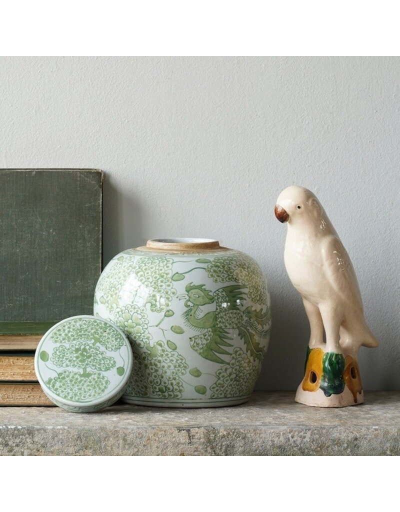 Green Jingdezhen Hand-Painted Ginger Jar w/Lid