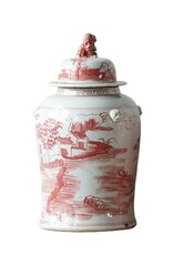 Red Jingdezhen Hand-Painted Ginger Jar w/Lid