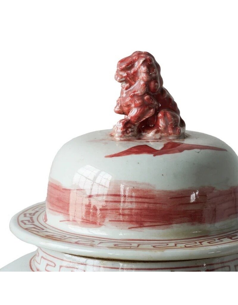Red Jingdezhen Hand-Painted Ginger Jar w/Lid