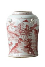 Red Jingdezhen Hand-Painted Ginger Jar w/Lid