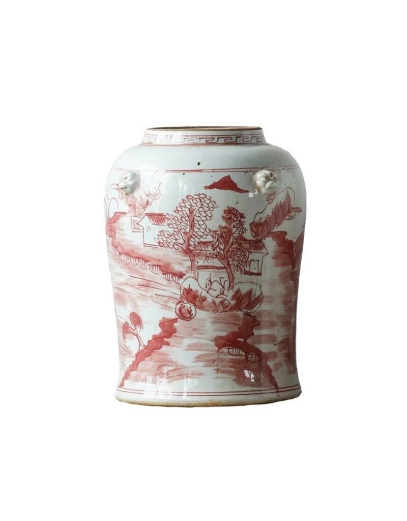 Red Jingdezhen Hand-Painted Ginger Jar w/Lid
