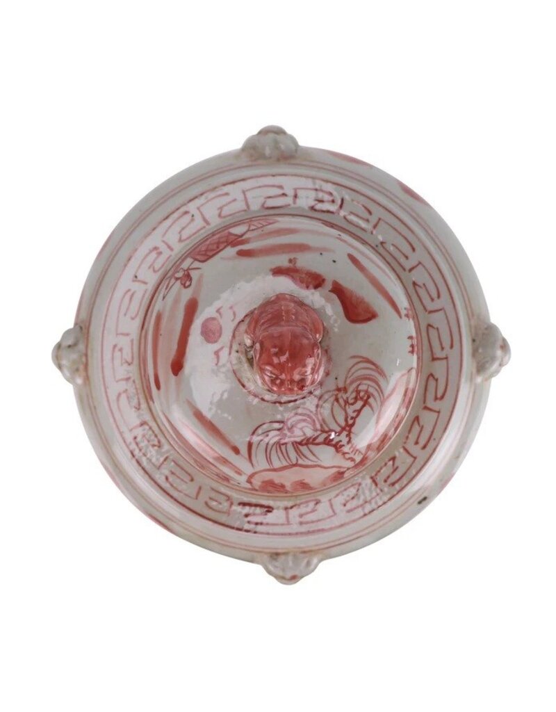 Red Jingdezhen Hand-Painted Ginger Jar w/Lid