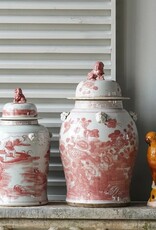 Red Jingdezhen Hand-Painted Ginger Jar w/Lid