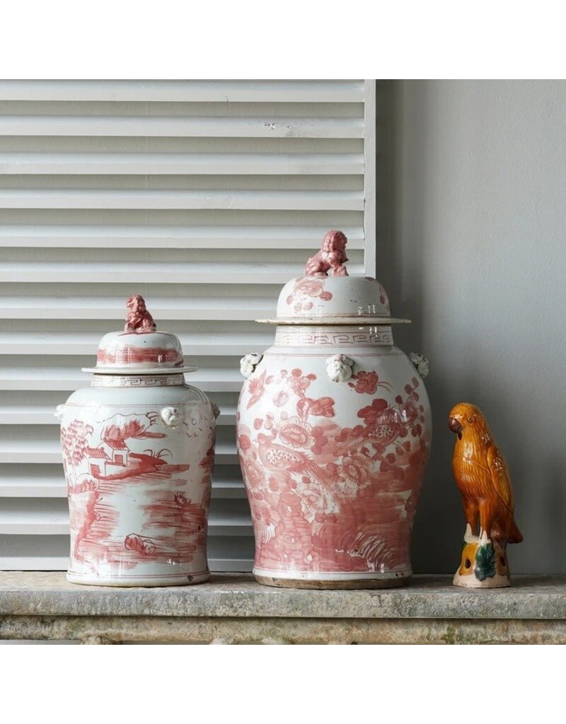 Red Jingdezhen Hand-Painted Ginger Jar w/Lid