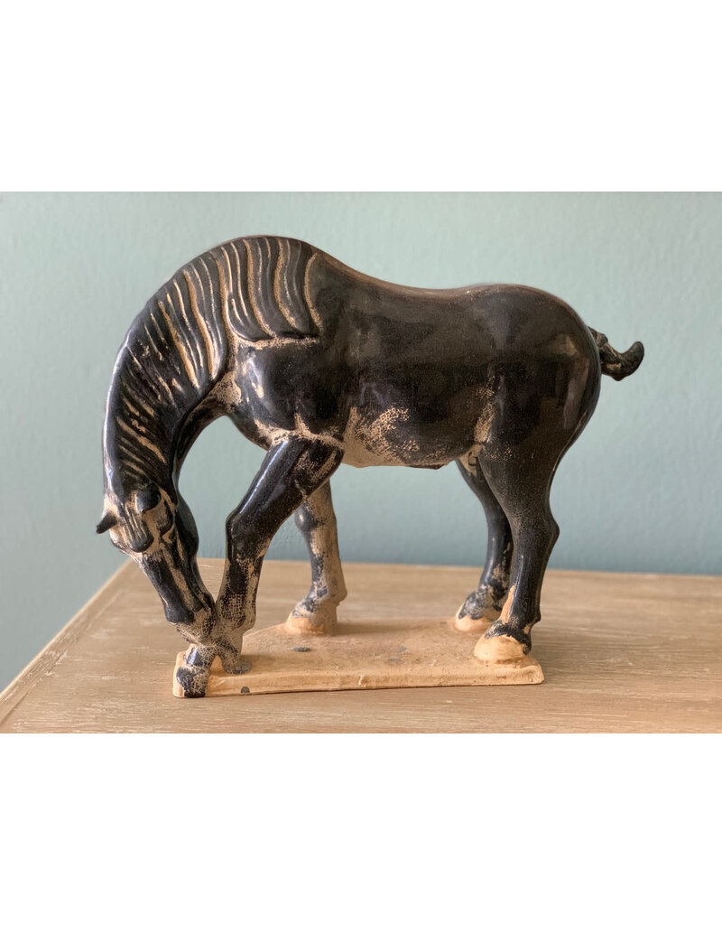Black Terra Cotta Horse Drinking Water
