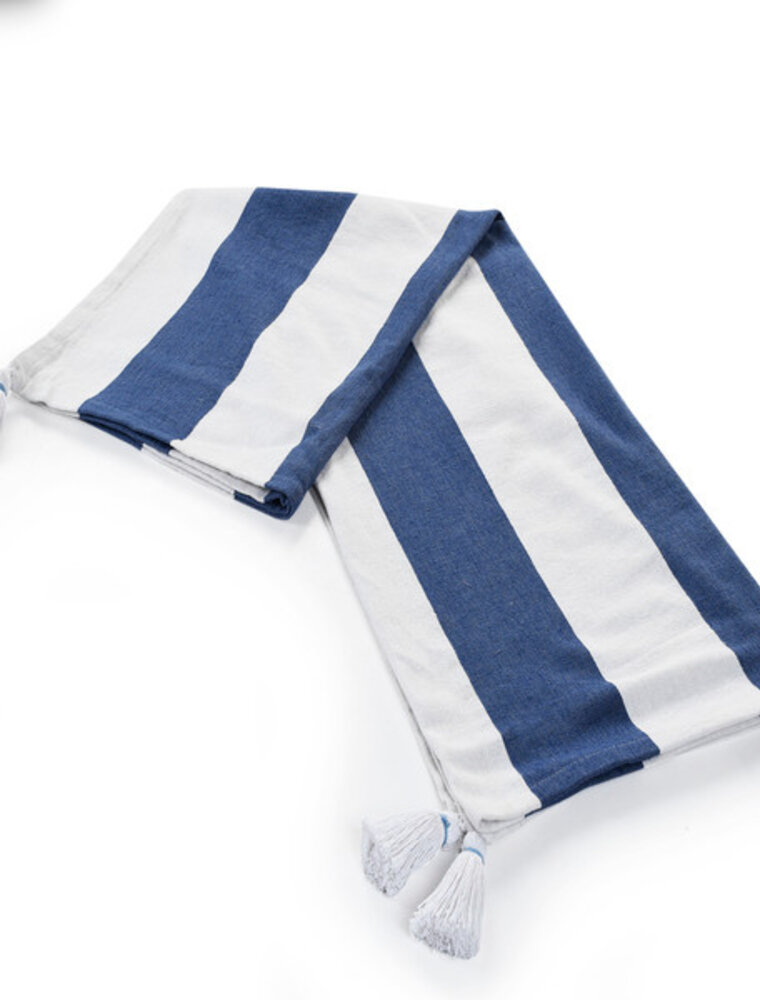 50" x 60" Navy and White Striped Throw