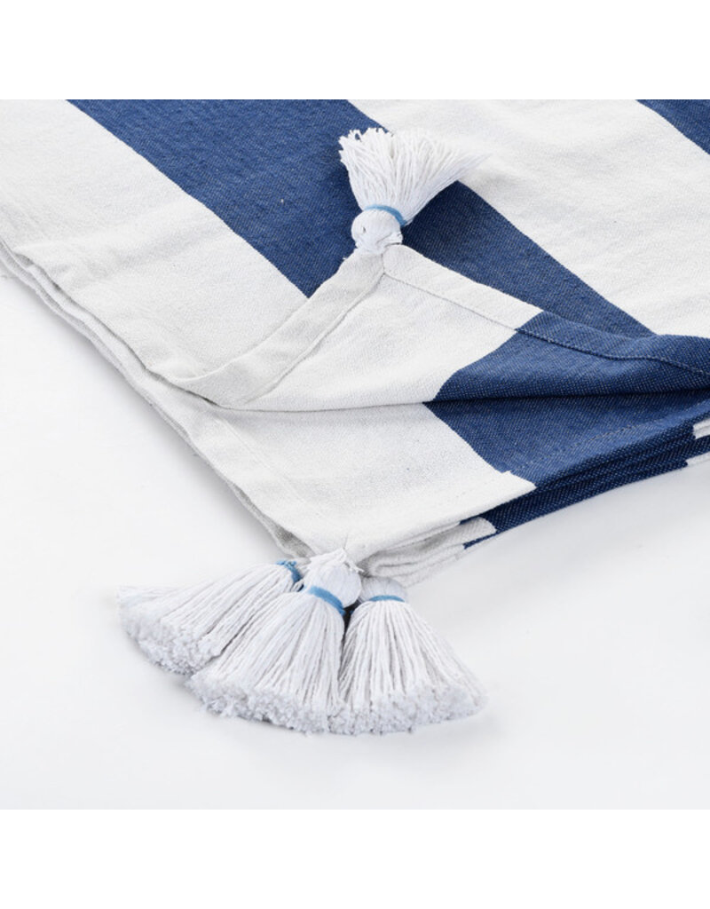 50" x 60" Navy and White Striped Throw