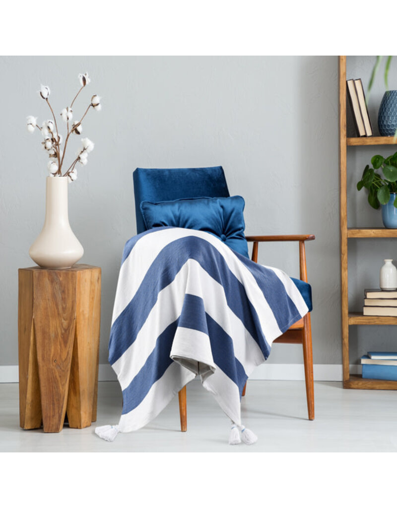 50" x 60" Navy and White Striped Throw