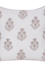 20" x 20" Off White 100% Linen Taupe Flowers Down Fill Pillow