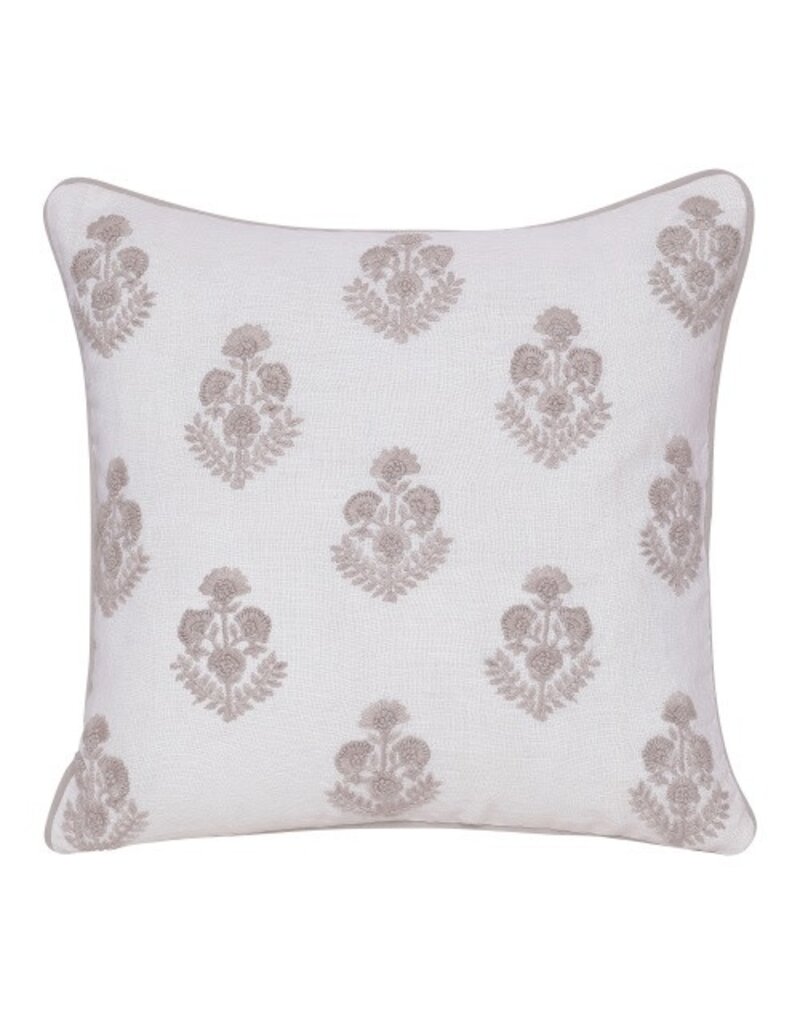 20" x 20" Off White 100% Linen Taupe Flowers Down Fill Pillow