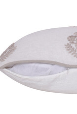 20" x 20" Off White 100% Linen Taupe Flowers Down Fill Pillow