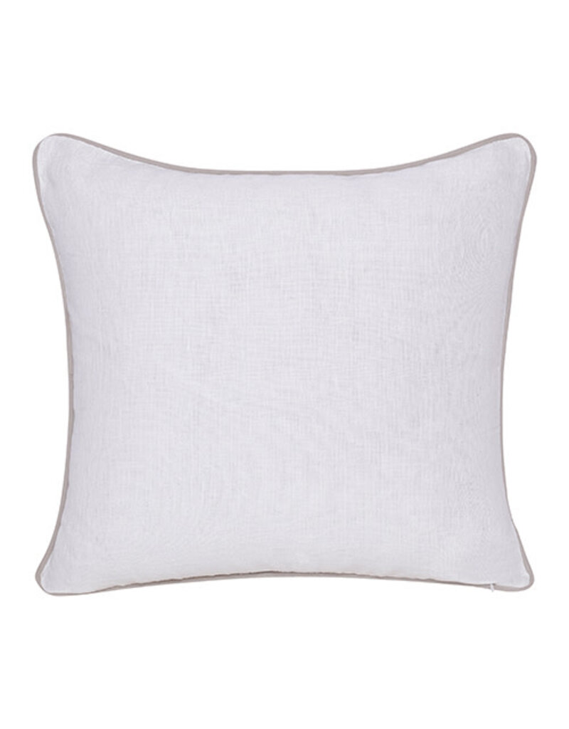 20" x 20" Off White 100% Linen Taupe Flowers Down Fill Pillow