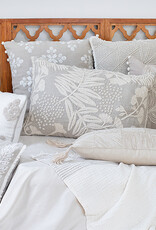 20" x 20" Off White 100% Linen Taupe Flowers Down Fill Pillow