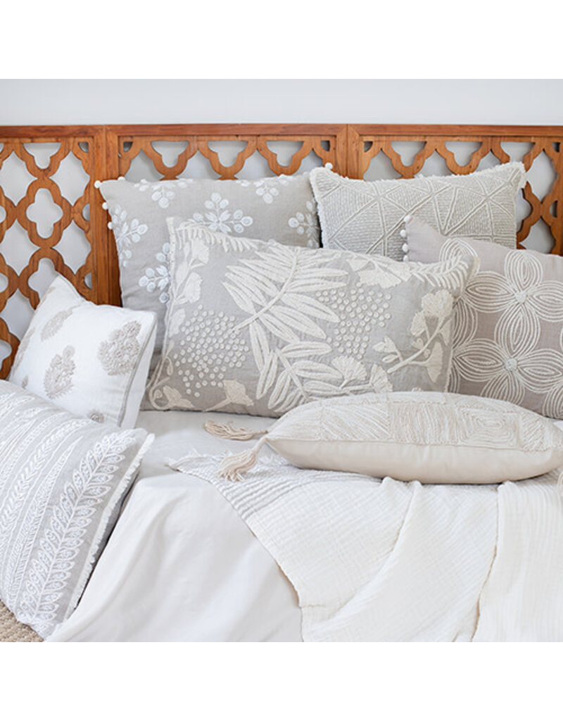 20" x 20" Off White 100% Linen Taupe Flowers Down Fill Pillow
