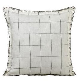 20" x 20" 100% Linen Black Ivory Checkered Down Fill Pillow