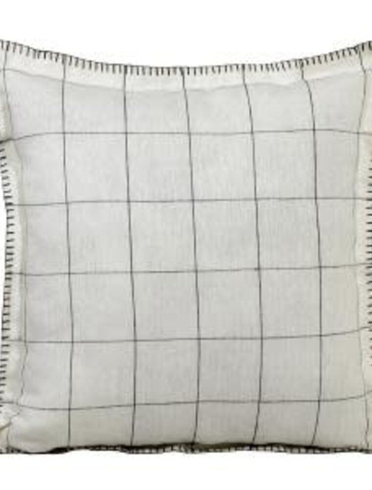 20" x 20" 100% Linen Black Ivory Checkered Down Fill Pillow
