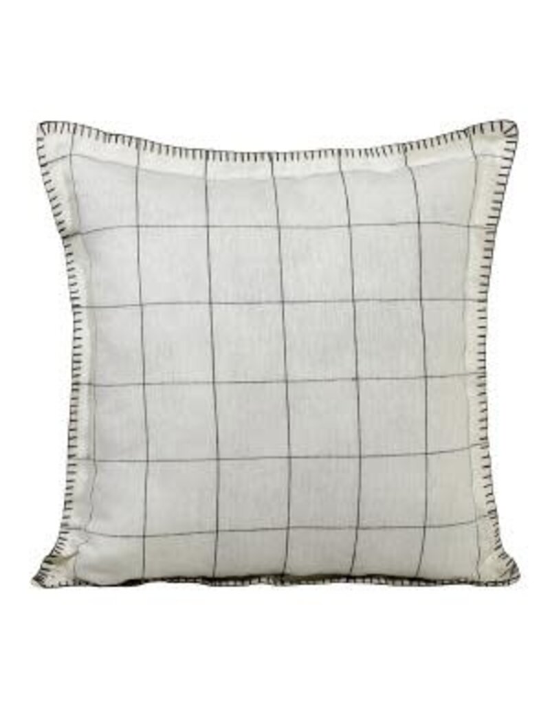 20" x 20" 100% Linen Black Ivory Checkered Down Fill Pillow