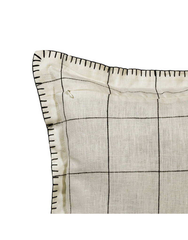20" x 20" 100% Linen Black Ivory Checkered Down Fill Pillow