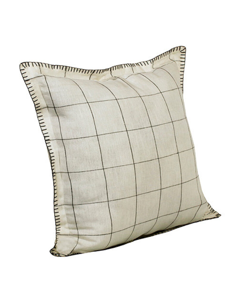 20" x 20" 100% Linen Black Ivory Checkered Down Fill Pillow