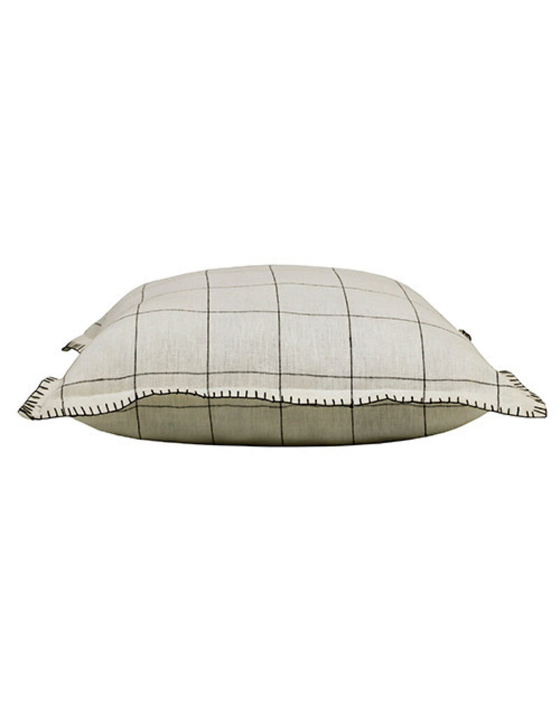 20" x 20" 100% Linen Black Ivory Checkered Down Fill Pillow