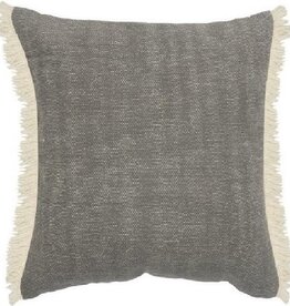 20" x 20" Charcoal Gray Ivory Fringe Down Fill Pillow