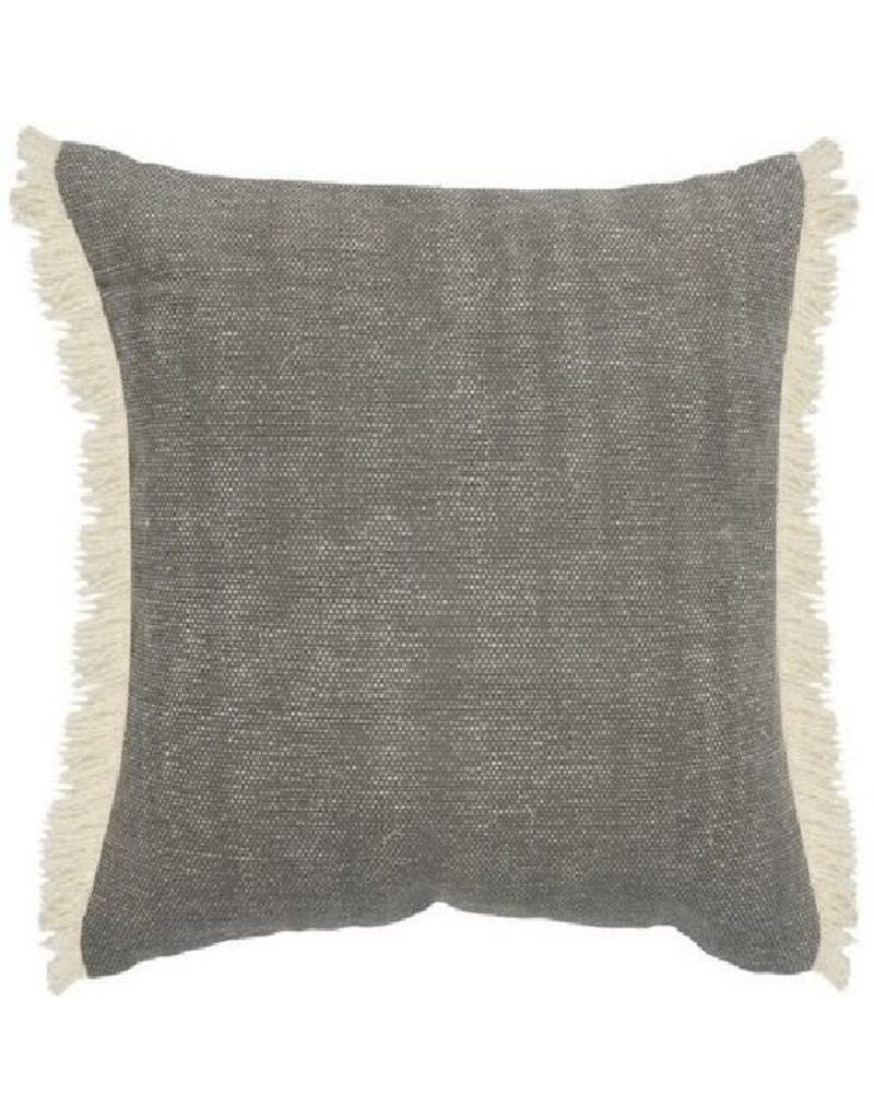 20" x 20" Charcoal Gray Ivory Fringe Down Fill Pillow