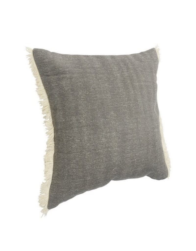 20" x 20" Charcoal Gray Ivory Fringe Down Fill Pillow