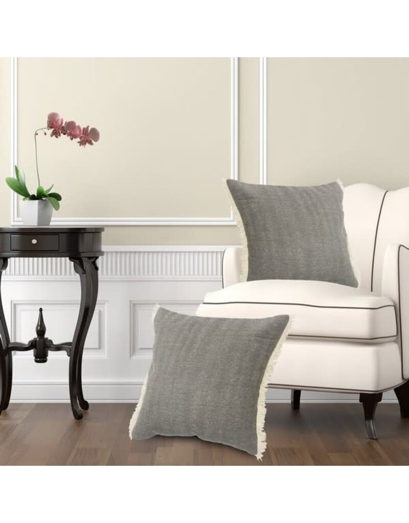 20" x 20" Charcoal Gray Ivory Fringe Down Fill Pillow