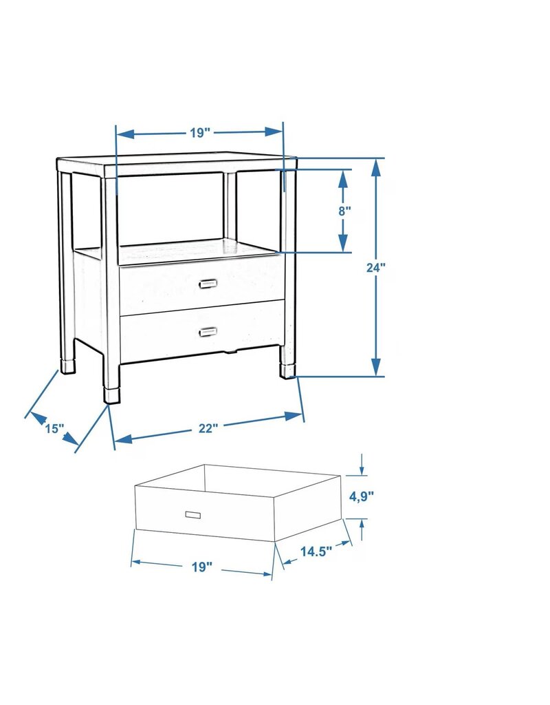 Crafed Home's Hopper Hayden 2 Drawer One Shelf Accent Table - Navy Blue
