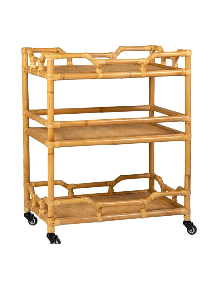 Napali Napali Rattan Rolling Bar Cart, Natural
