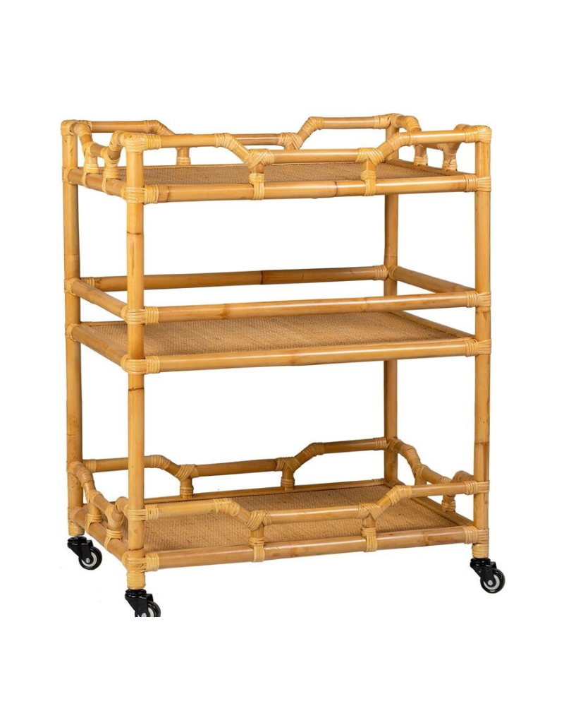 Napali Napali Rattan Rolling Bar Cart, Natural