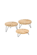 Teak Radial Teak and Iron Riser, Set of 3