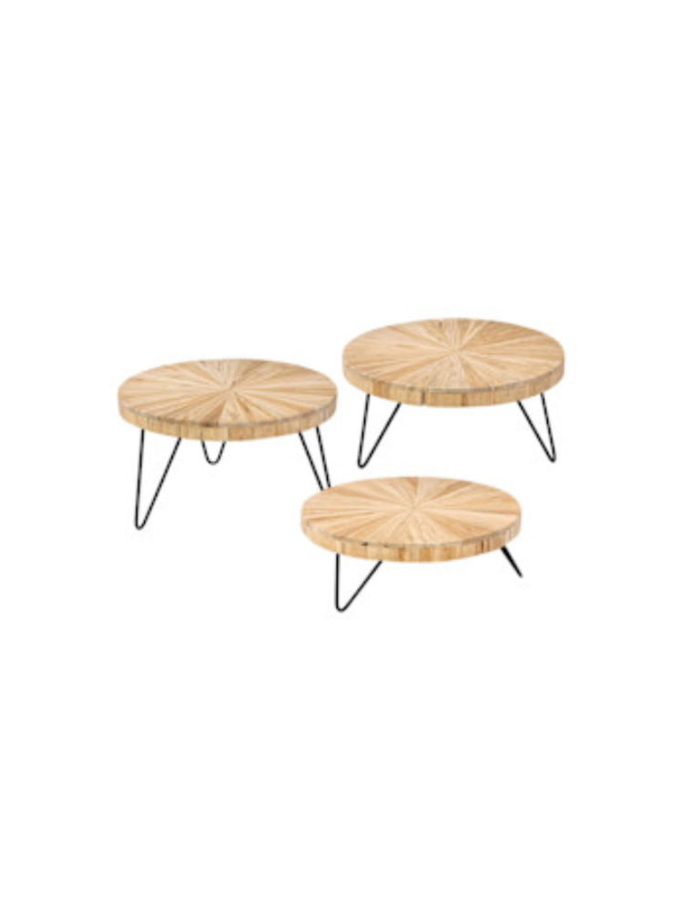 Teak Radial Teak and Iron Riser, Set of 3