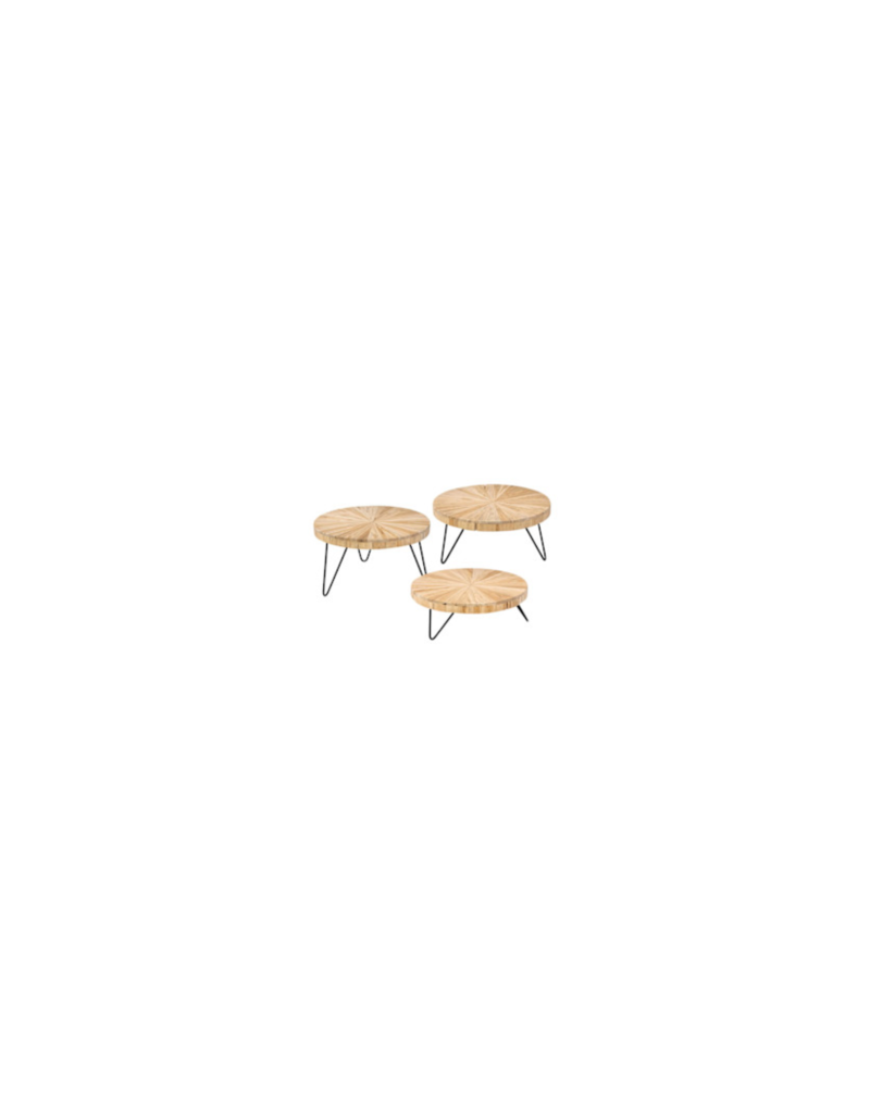 Teak Radial Teak and Iron Riser, Set of 3