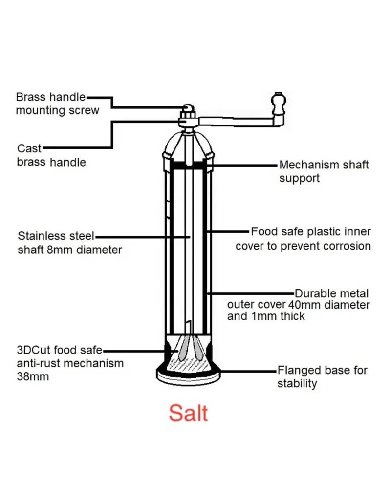 Rune-Jakobsen Design 8" Salt Grinder  'Chrome Mill' polished