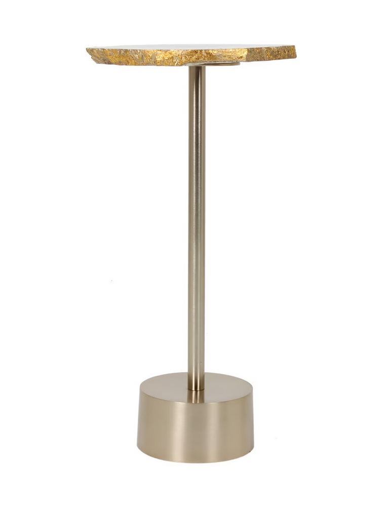 Agate Natural Stone Top Side Table, White/Gold