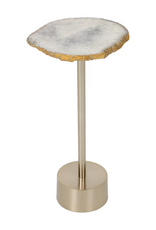 Agate Natural Stone Top Side Table, White/Gold