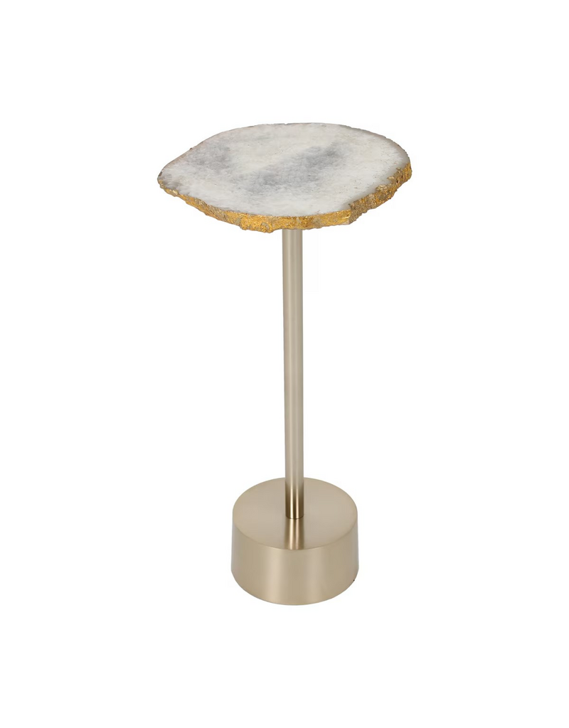 Agate Natural Stone Top Side Table, White/Gold