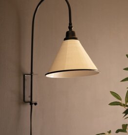 Metal Wall Lamp with Tapered Black and White Enamel Shade