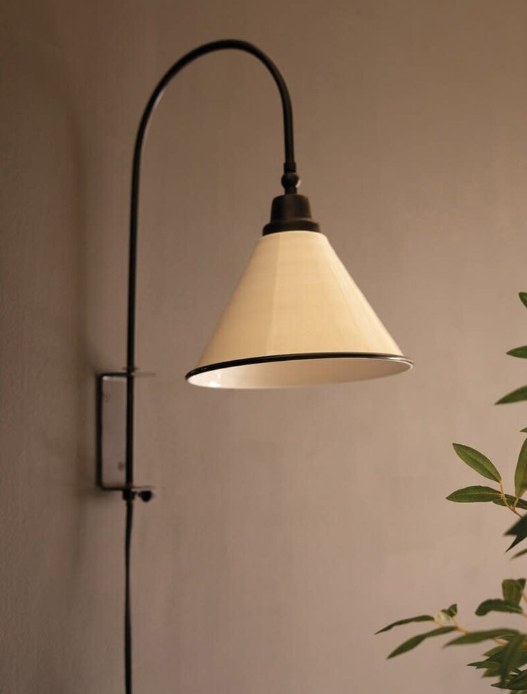 Metal Wall Lamp with Tapered Black and White Enamel Shade