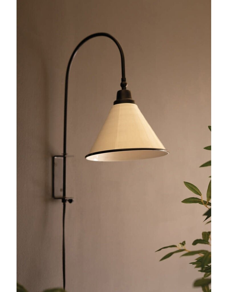 Metal Wall Lamp with Tapered Black and White Enamel Shade
