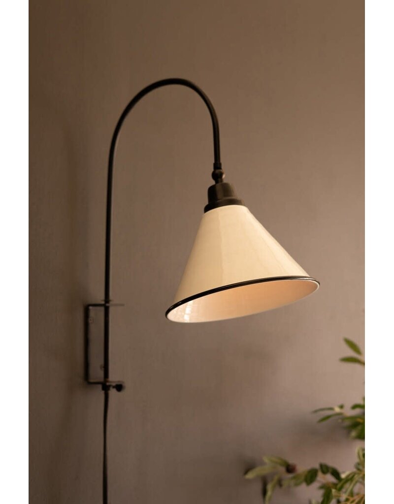 Metal Wall Lamp with Tapered Black and White Enamel Shade