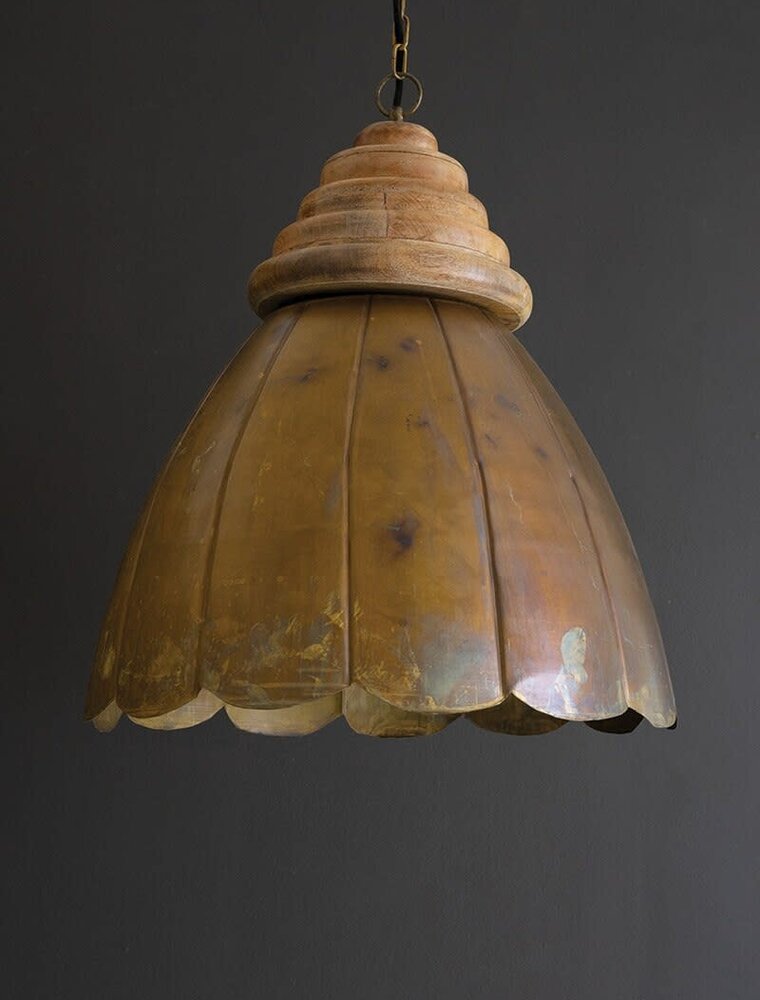 Antique Brass Pendant Light w/wood details 20"dia