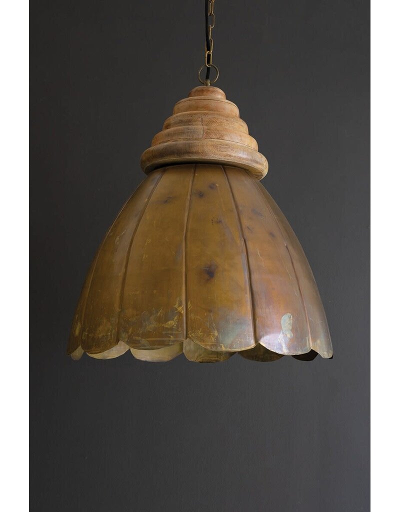 Antique Brass Pendant Light w/wood details 20"dia