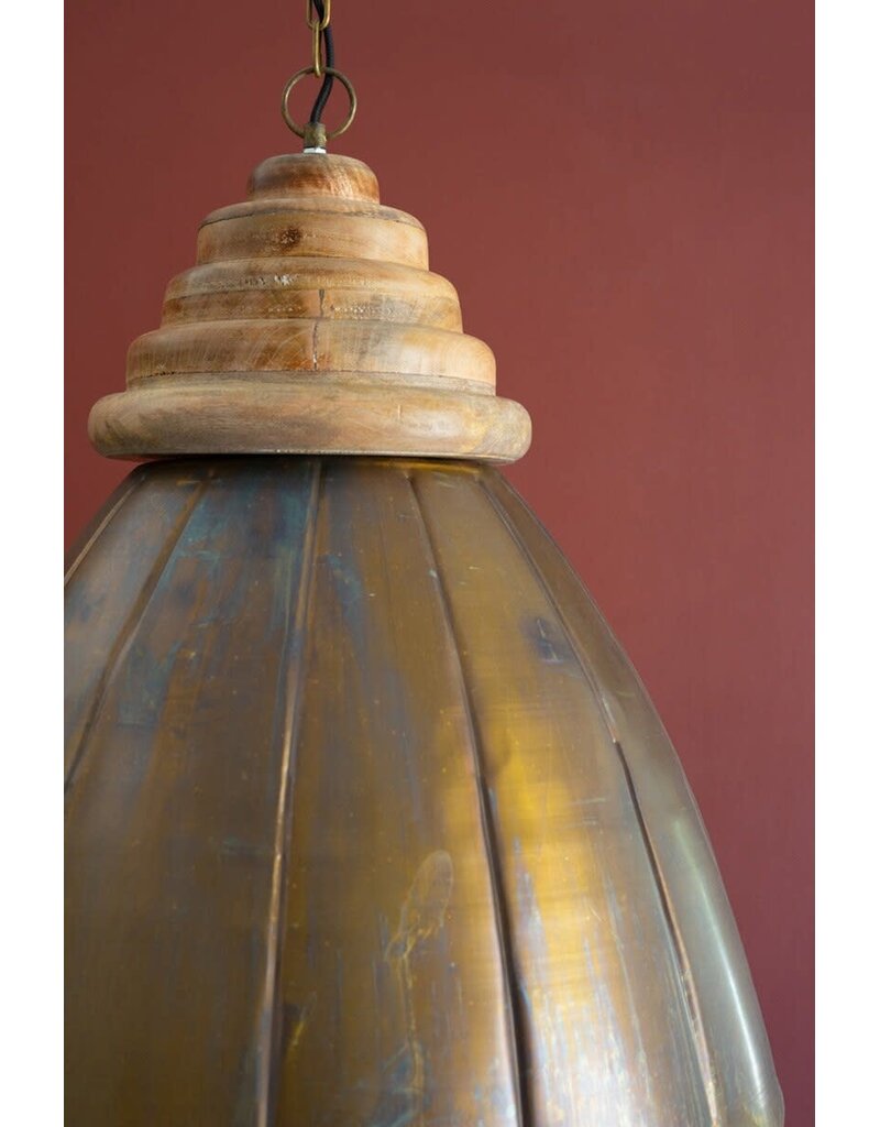 Antique Brass Pendant Light w/wood details 20"dia