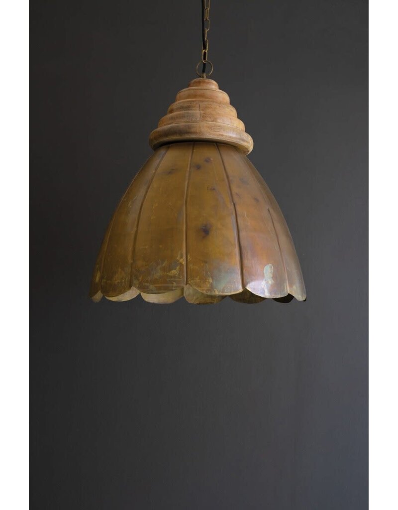 Antique Brass Pendant Light w/wood details 20"dia