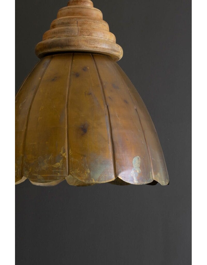 Antique Brass Pendant Light w/wood details 20"dia