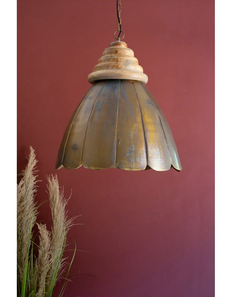 Antique Brass Pendant Light w/wood details 20"dia