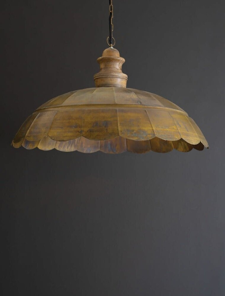 Antique Brass Pendant Light w/wood details 31" dia